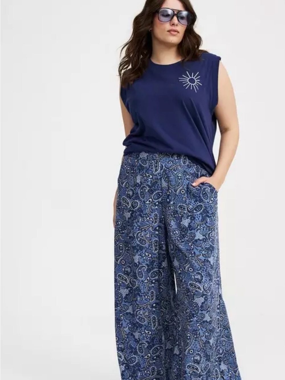 torrid Navy Paisley Wide-Leg Pull-On Pants